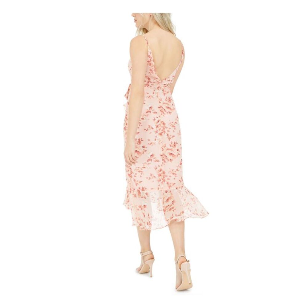 BARDOT Womens Pink Sheer Spaghetti Strap V Neck Below The Knee Hi-Lo Dress L - Picture 2 of 5